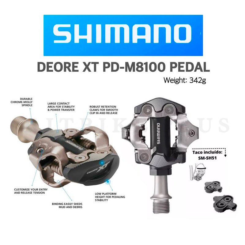 (สินค้าบริษัท) บันใดจักรยาน SHIMANO XT PD-M8100 พร้อมคลีท บันไดคลีทเสือภูเขา