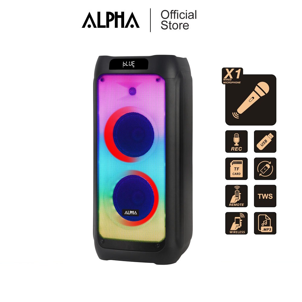 ALPHA ลำโพงพร้อมขยายสัญญาณ ดอกลำโพง 8*2 นิ้ว รุ่น SPK-2004