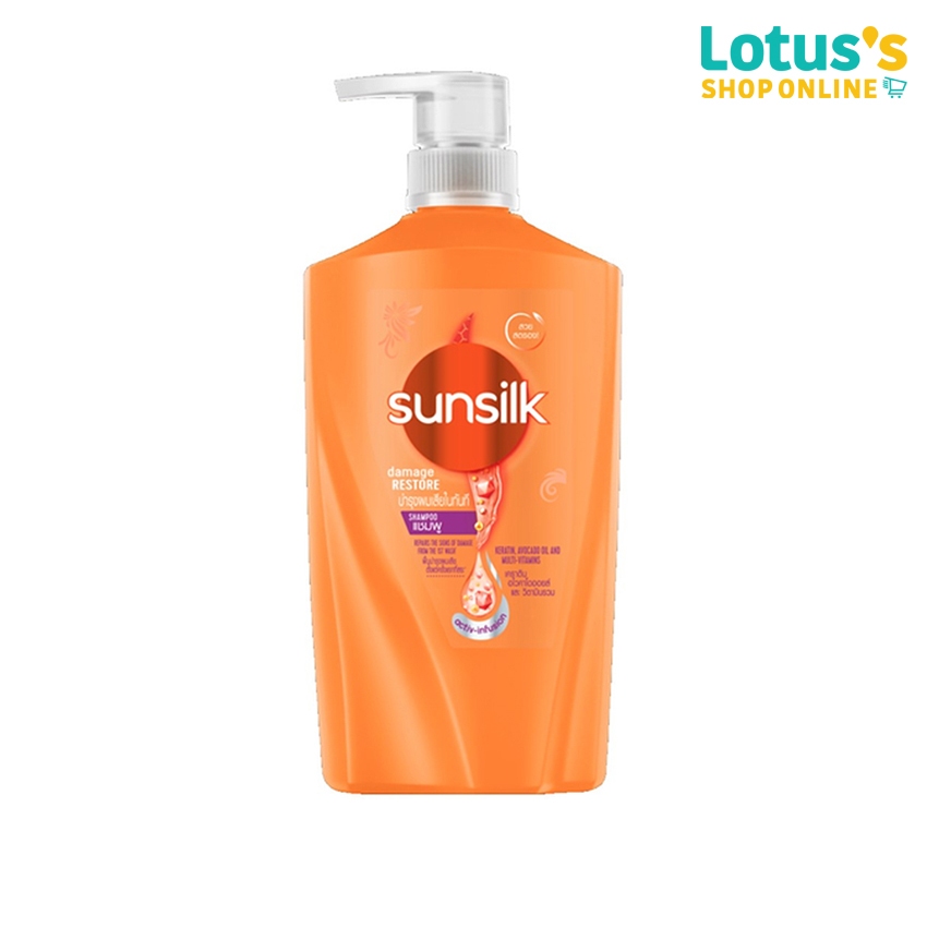 ซันซิล แชมพู สูตร ฟื้นบำรุงผมแห้งเสีย  ขวดปั๊ม ขนาด 520 มล. (สีส้ม) SUNSILK SHAMPOO DAMAGE RESTORE 520 ML (ORANGE)