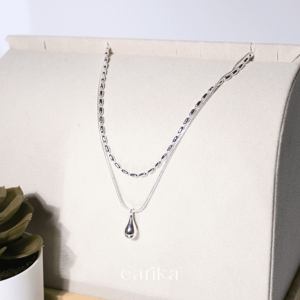 earika.earrings - double layer raindrop necklace สร้อยคอจี้ 2 เลเยอร์หยอดน้ำ เงินแท้ เหมาะสำหรับคนแพ