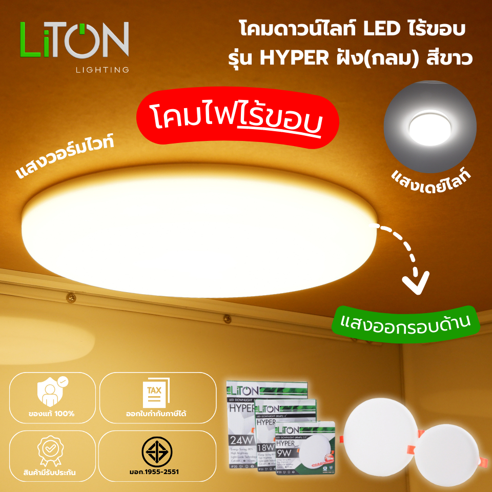 LiTON ดาวน์ไลท์ LED ฝังฝ้า รุ่น HYPER หน้ากลม ไร้ขอบ