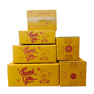 กล่องพัสดุ กล่อง thank you พิมพ์ลายหมีแดง ครบทุกไซร์ 00 0 0+4 A AA 2A B C 2B
