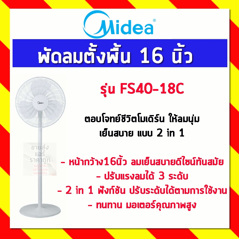 MIDEA พัดลมตั้งพื้น หน้ากว้าง 16นิ้ว รุ่น FS40-18C