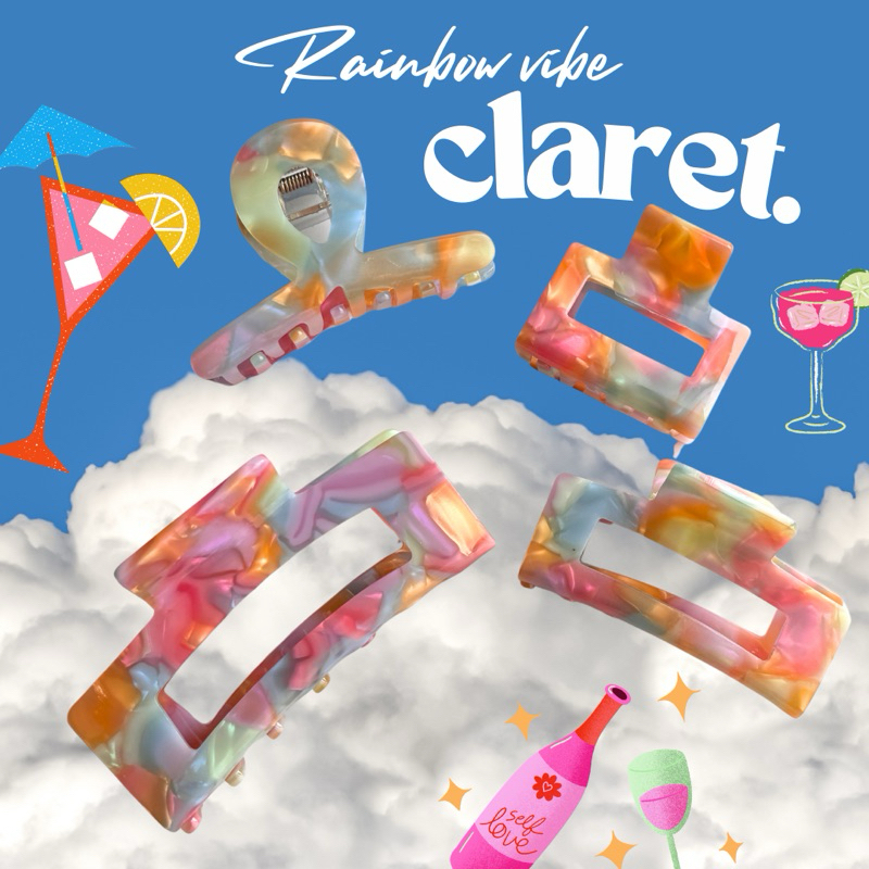 Claret rainbow claw - กิ๊บหนีบผมโทนสายรุ้ง มีหลายขนาด พร้อมส่ง---- teenyweeny.co