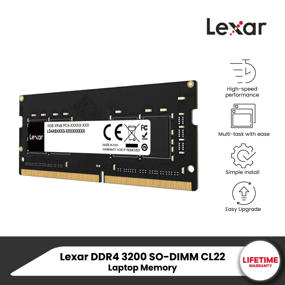 Lexar 16GB DDR4/3200MHz CL22 SO-DIMM RAM Notebook (แรมโน๊ตบุ๊ค) Laptop Memory (4AS0016G-B3200)