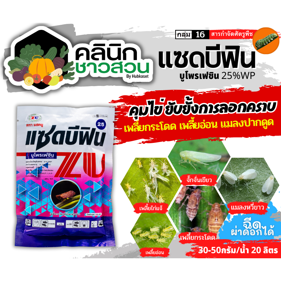 แซดบีฟิน25 (บูโพรเฟซิน) บรรจุ 100กรัม ยาคุมไข่เพลี้ย แมลงปากดูดทุกชนิด เช่น เพลี้ยกระโดด เพลี้ยแป้ง เพลี้ยหอย