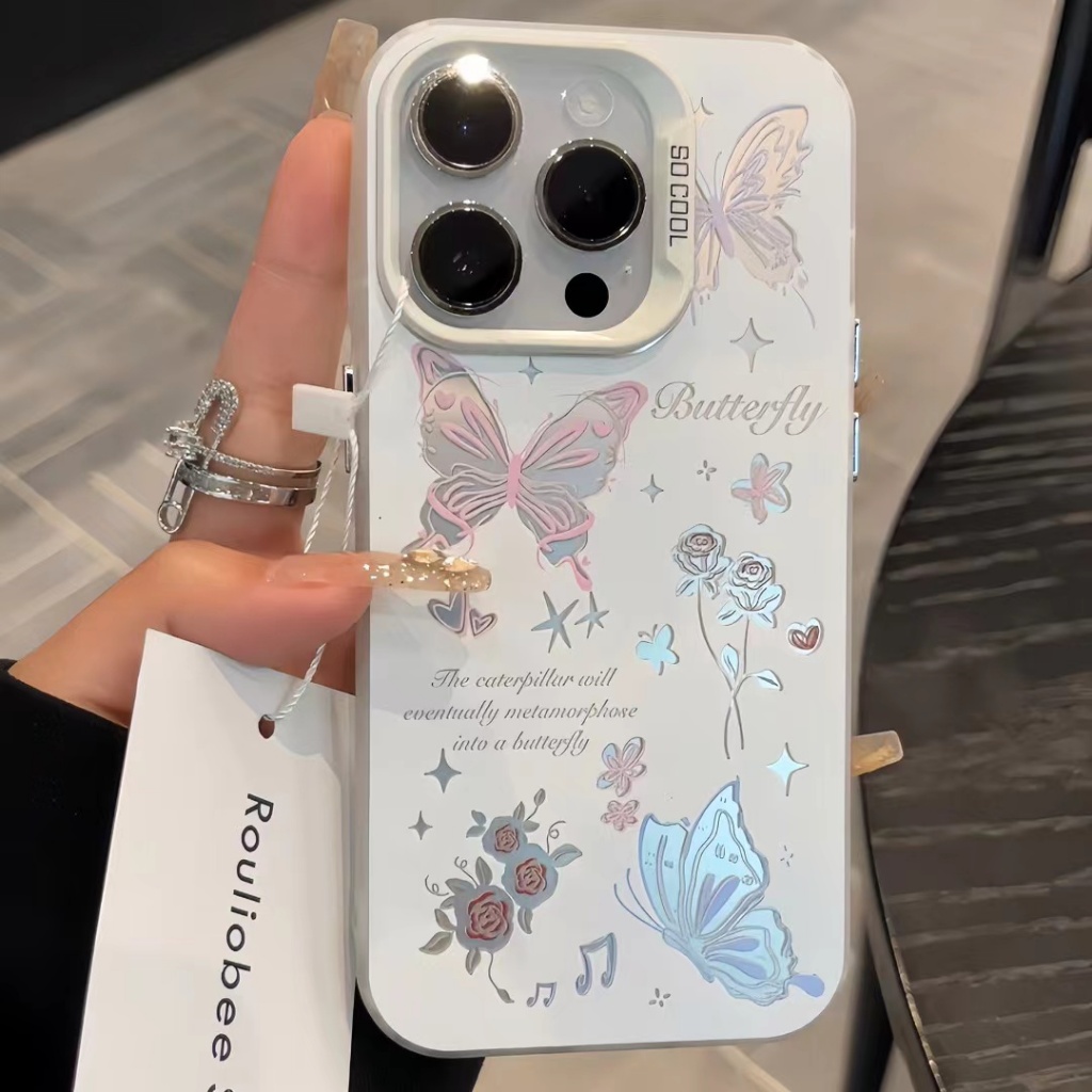 ❤️จัดส่งทันที❤️เคสไอโฟน11/12/13/15/16 Pro Max Matte Butterfly Rose Laser Case For iPhone 11,12,13,15,16,14PM,15PM,16PM