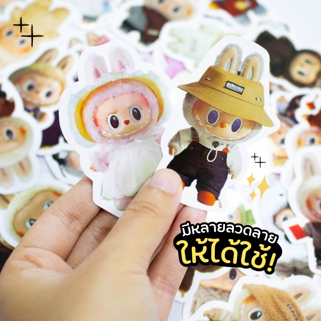 SHEEPOLA สติ๊กเกอร์ Labubu ลาบูบู้ ชิ้นเล็กๆ น่ารักๆ ได้50ชิ้น สีสวยสดใส สติ๊กเกอร์การ์ตูน ตกแต่ง DIY โต๊ะ Sticker PVC