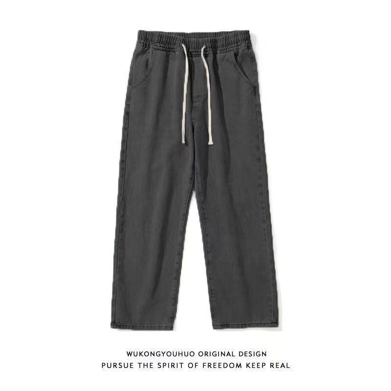 กางเกงยีนส์ยาวชาย ทรงกระบอกเอวสูง ใส่สบาย เอวยางยืด ปรับเอวด้วยเชือก เท่ๆเข้ากับทุกแนว 4สี ฟ้าอ่อน ดำ ยีนส์ เทา - รูปที่ 2
