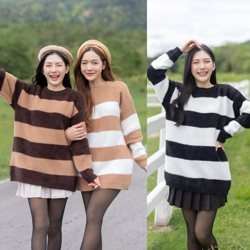 S110 - Striped fluffy loose sweater