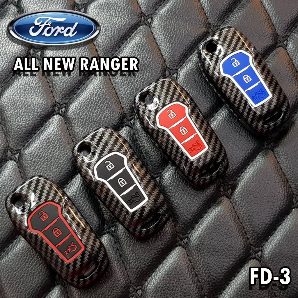 คาร์บอนไฟเบอร์ เคสกุญแจรถยนต์ สำหรับ (ALL NEW RANGER 2 ปุ่ม) (FORD EVERET 3 ปุ่ม) จัดส่งสินค้าพน้อมพวงกุญแจ