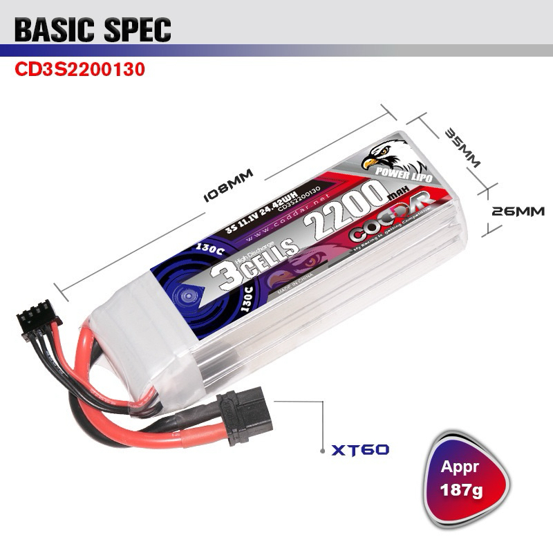 CODDAR Lipo 3s 11.1V 2200mAh 130c
