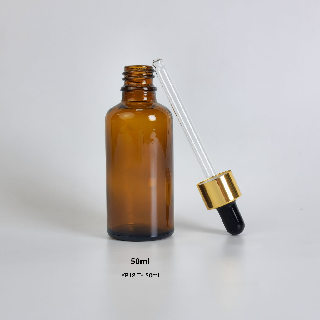 ขวดแก้วพร้อมดรอปเปอร์(ฝาสีทอง จุกดำ)ขนาด 5ml 10ml 15ml 20ml 30ml 50ml 100mlหัวบีบหยด ใส่เซรั่ม เอสเซ้น ขวดแบ่ง