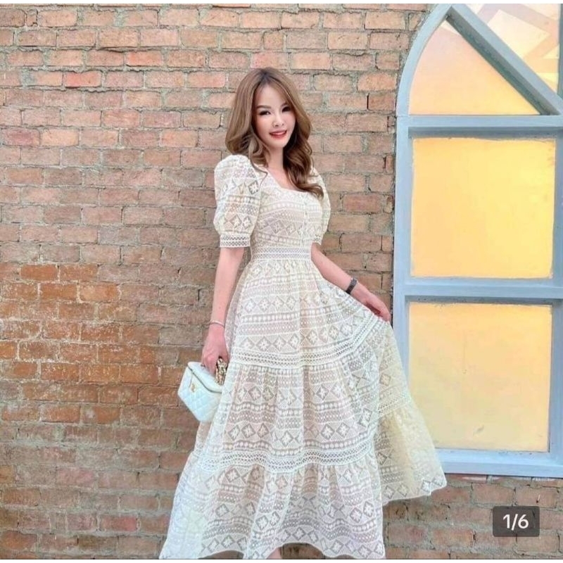 เดรสลูกไม้ยาวใส่ทำบุญ เดรสยาวใส่ทำบุญ เดรสใส่ไปวัด