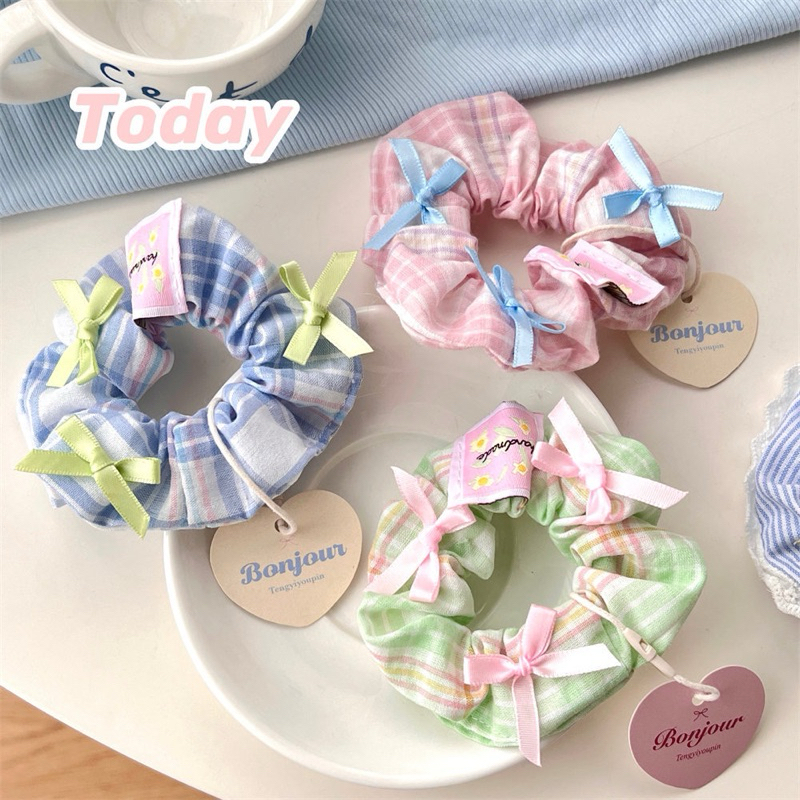 พร้อมส่ง🍎 ยางมัดผม รัดผม ลายสก็อต สินค้าน่ารัก ประดับด้วยโบว์