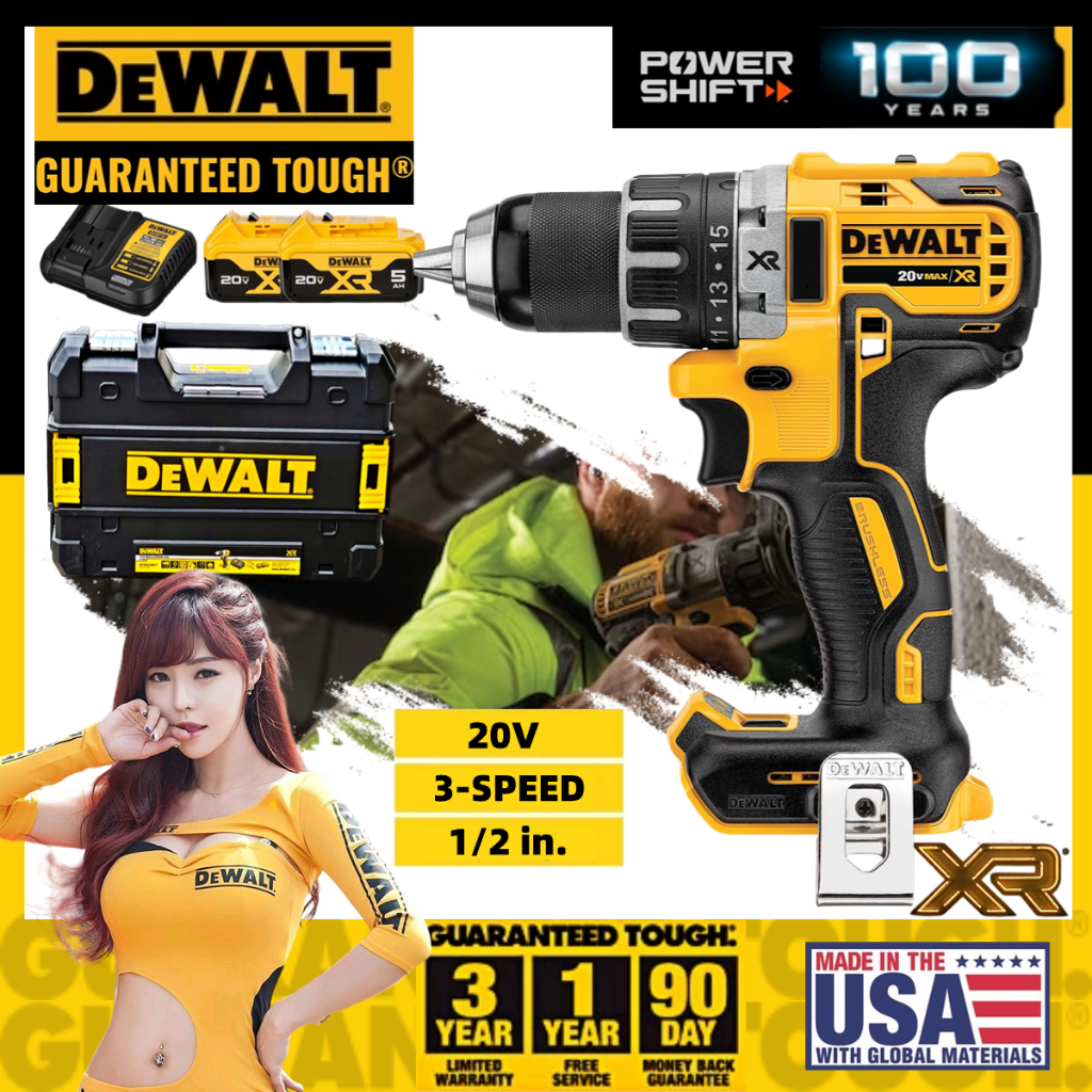 DEWALT DCD996 20V ไขควงกระแทกไร้แปรงถ่าน เครื่องมือไฟฟ้าไร้สายพร้อมแบตเตอรี่ 6.0ah สองก้อน