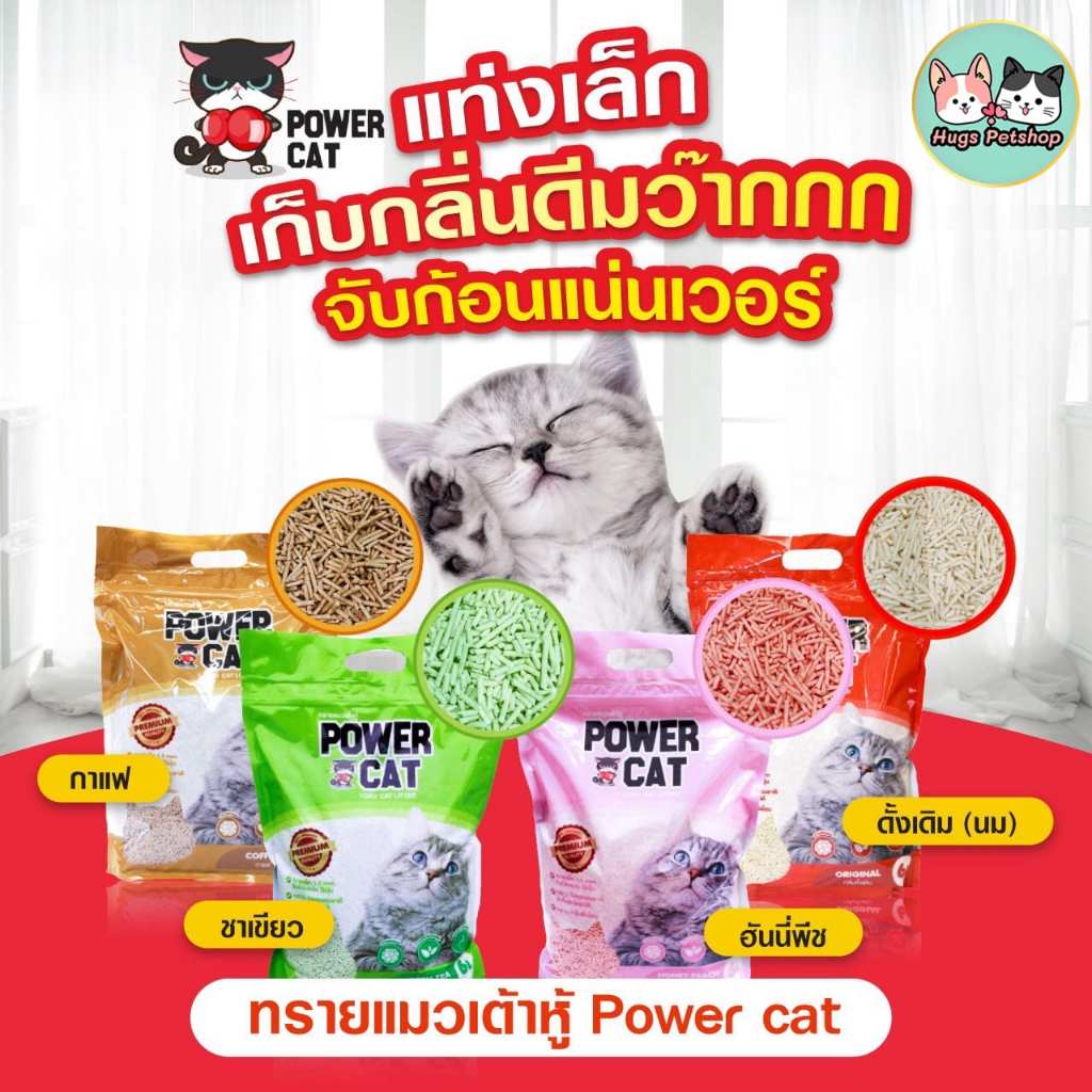 Power Cat ทรายแมวเต้าหู้ ขนาดเล็ก จับก้อนแน่น ไร้ฝุ่น ทิ้งชักโครก็ได้ ควบคุมกลิ่นดีเยี่ยม ขนาด6ลิตร