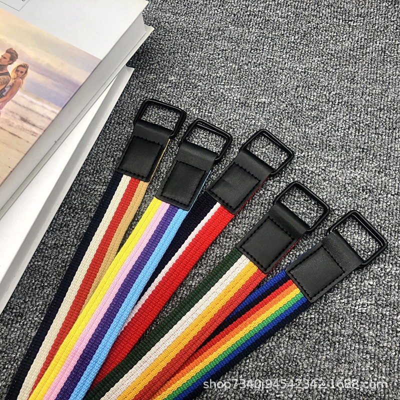 เข็มขัด สีรุ้ง สายรุ้ง ผ้าถัก หัวเข็มขัดแหวนคู่ เข็มขัดหลากสี Rainbow PRIDE LGBT LGBTQ LGBTQA Belt Accessories Prop