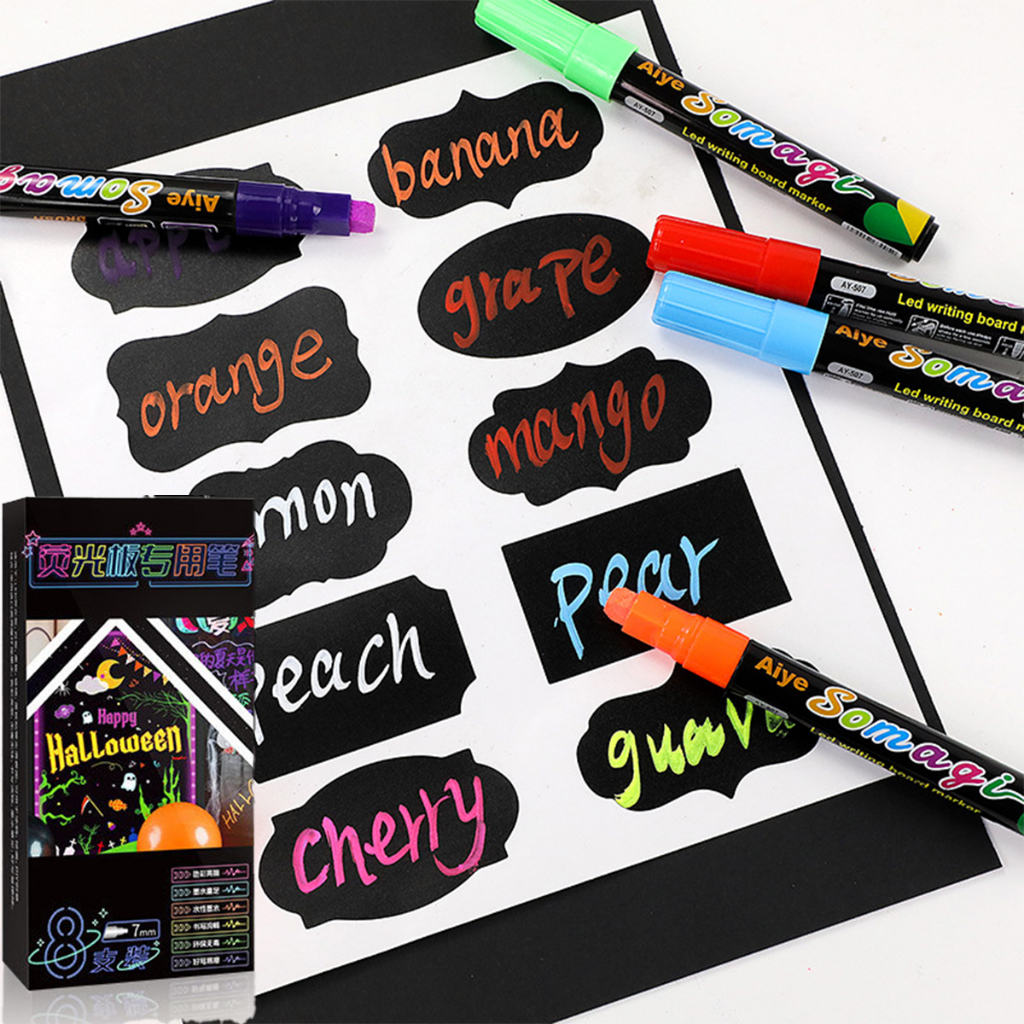 ปากกามาร์กเกอร์ชอล์กเหลว ขนาด7MM 8 ชิ้น ลบได้ สำหรับไวท์บอร์ด และBlackboard มาร์กเกอร์