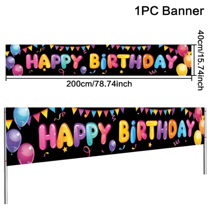 ป้ายแบนเนอร์ ลาย Happy Birthday สีสันสดใสสีดํา สําหรับตกแต่งปาร์ตี้วันเกิด พร้อมจัดส่ง