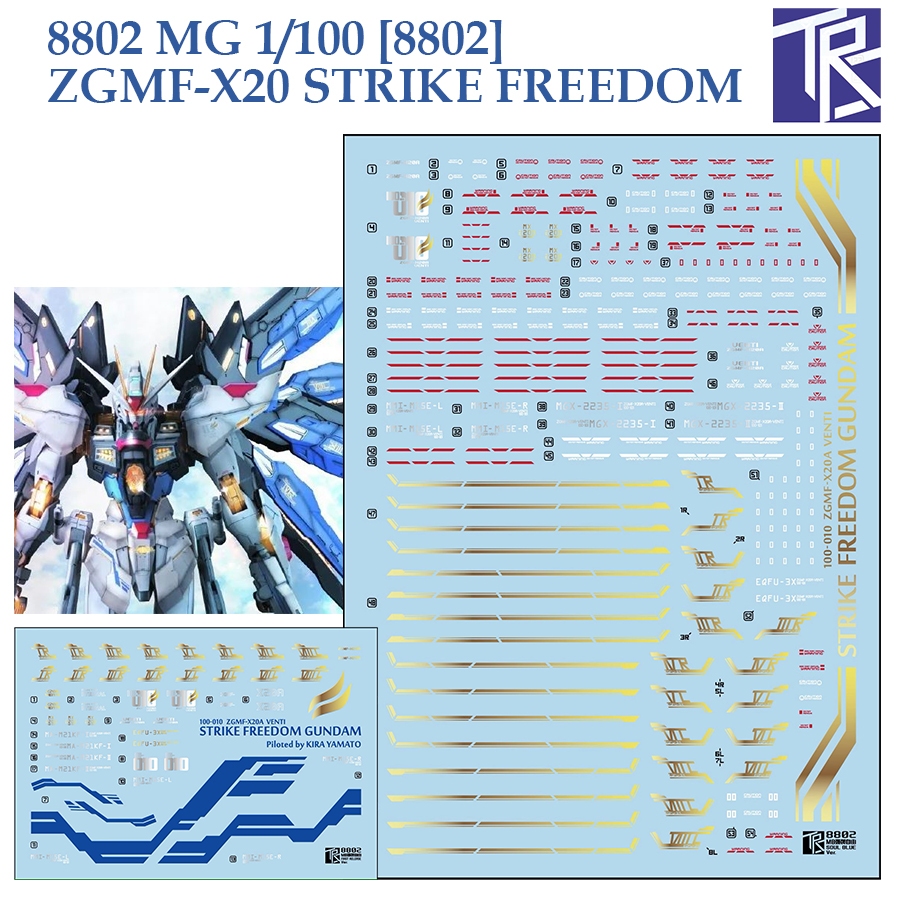 ดีคอลน้ำ [TRS] 8802SB MG 1/100 ZGMF-X20 STRIKE FREEDOM Set 8802+8802SB WATER SLIDE DECAL GOLD BRONZE