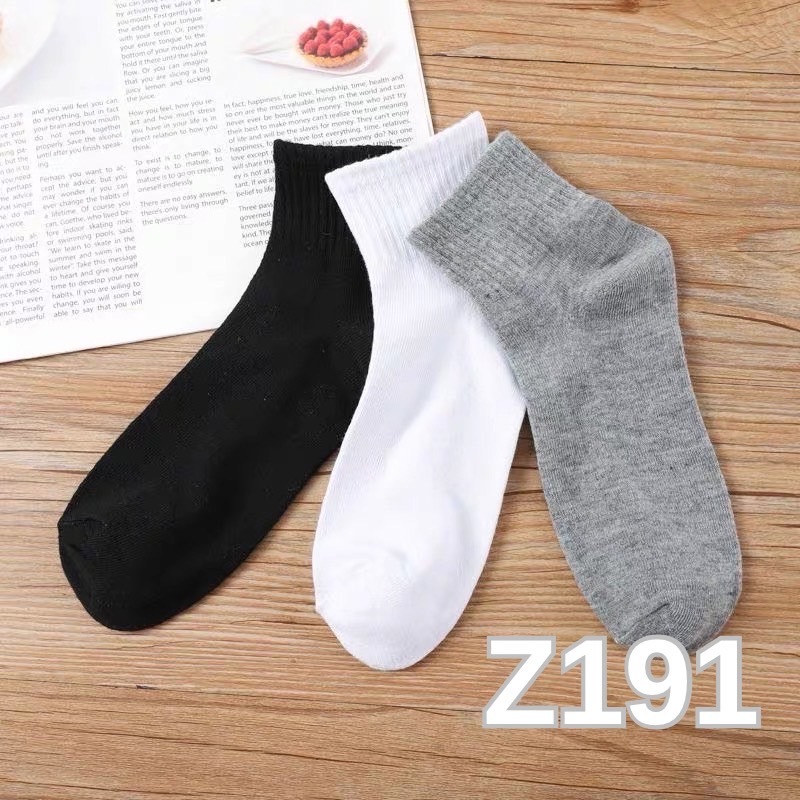 Jsshop ถุงเท้าข้อกลางสีพื้นระบายอากาศได้ดีเนื้อผ้านิ่มใส่สบาย 12คู่ รุ่น Z191