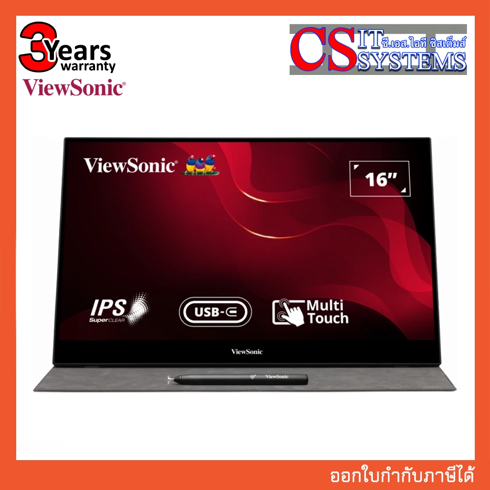 TOUCH SCREEN PORTABLE MONITOR (จอสัมผัสแบบพกพา) ViewSonic TD1655 16" IPS FHD 60Hz