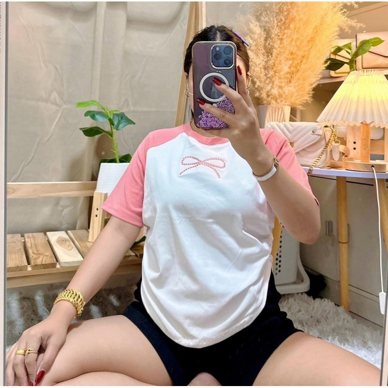 60 เสื้อสาวอวบ ปักโบว์ทูโทนพรางหุ่น : อก 34-50