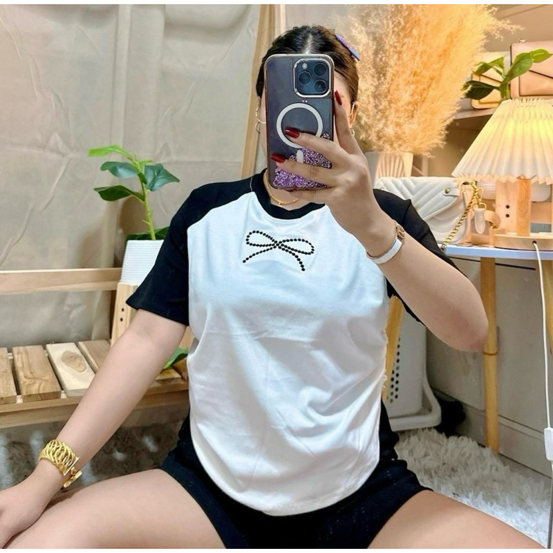 60 เสื้อสาวอวบ ปักโบว์ทูโทนพรางหุ่น : อก 34-50