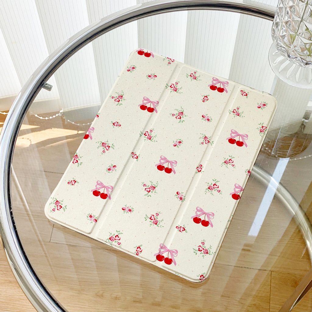 พร้อมส่ง เคสไอแพด gen9 pro11 2024 ซิลิก้าเจล พร้อมถาดใส่ปากกา ริบบิ้นเชอร์รี่ case iPad MINI7 Air6