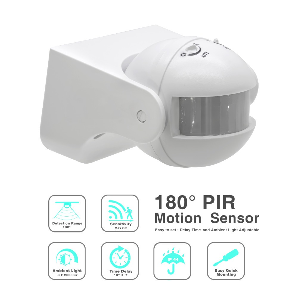 ไฟเซ็นเซอร์ โคมไฟLED เซนเซอร์ตรวจจับเคลื่อนไหว Infrared Motion Sensor High Sensitivity Light180°