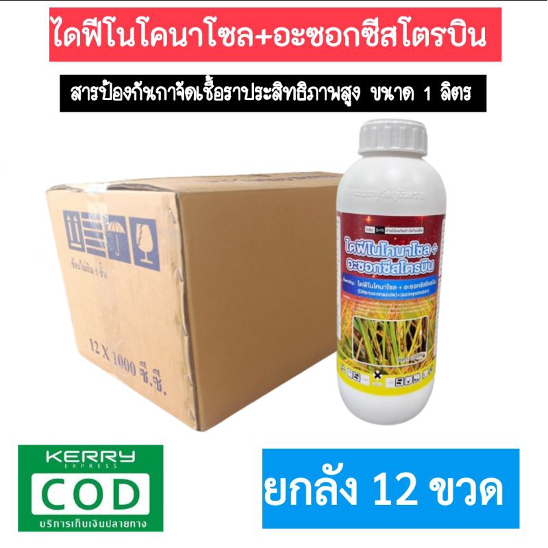 (ยกลัง 12 ขวด) อะซอกซีสโตรบิน + ไดฟีโนโคนาโซล (ขนาด 1000 ซีซี)สารป้องกันกำจัดเชื้อราประสิทธิภาพสูง ด้วยสารออกฤทธิ์