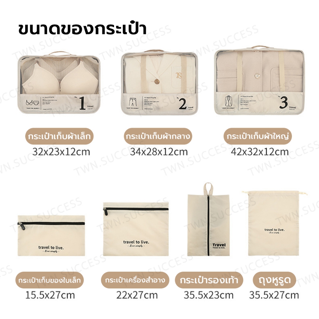 เซ็ตกระเป๋าจัดระเบียบ 7 ใบ กระเป๋าเก็บของ เก็บเสื้อผ้า จัดระเบียบกระเป๋าเดินทาง