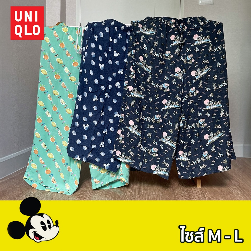 Uniqlo กางเกงผ้าเรยอน 3 ส่วน Relaco ลายมิกกี้ mickey disney ยูนิโคล