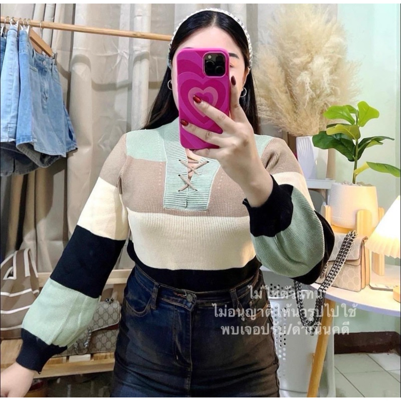 ม14 เสื้อไหมพรมสาวอวบแขนยาวเปียหน้า : อก 32-50