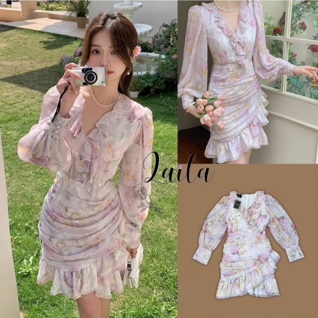 LAILA BRAND LL336 ชุดมินิเดรสงานโทนสีพลาสเทล