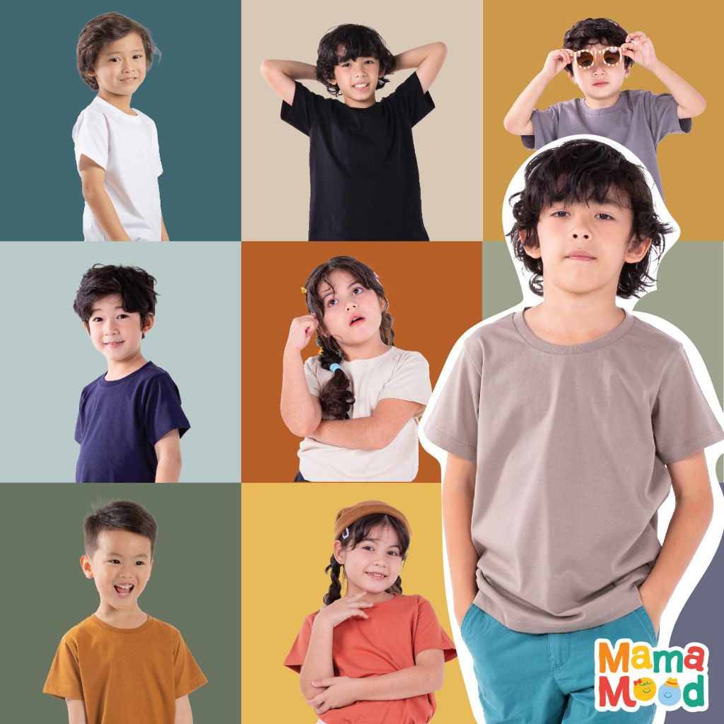 Mama Mood เสื้อยืดเด็ก แขนสั้น เสื้อผ้าเด็ก สีพื้น เนื้อนุ่ม ใส่สบาย ไม่ร้อน เอิร์ธโทน
