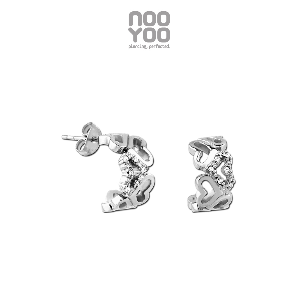 NooYoo ต่างหูสำหรับผิวแพ้ง่าย HEART U-Shaped with Crystal Surgical Steel