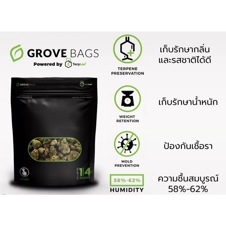 พร้อมส่งด่วน! ถุงบ่ม ของแท้ ถุงบ่มกัญชา Grove Bags TerpLoc Half Pound Window ขนาด 1/2 ปอนด์ หรือ 226 กรัม thumbnail 3