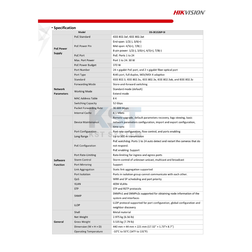 DS-3E1526P-SI Hikvision Smart Managed PoE Switch 24Ports
