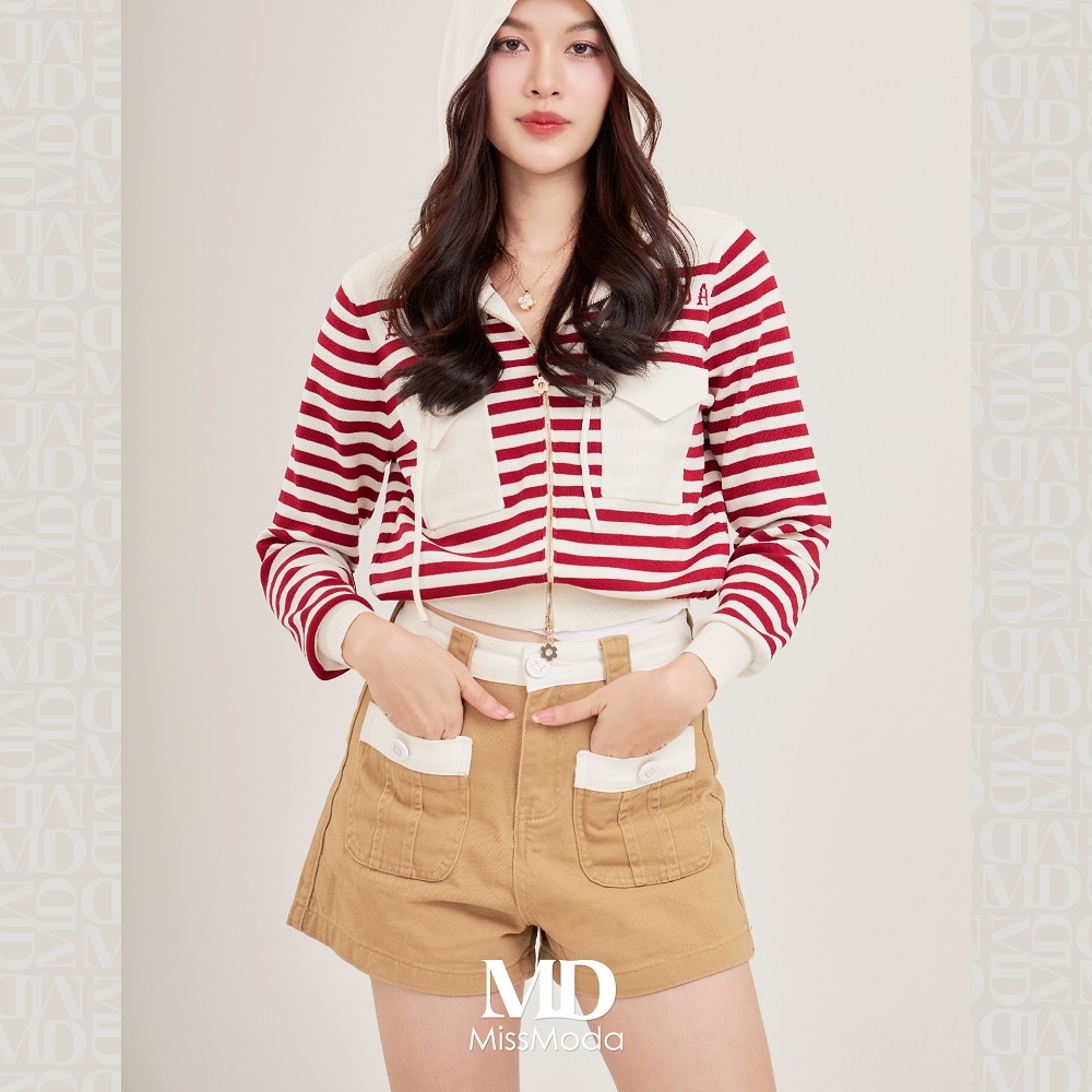 Missmoda รุ่นMC-241BJ036-BR กางเกงขาสั้นสีน้ำตาลแต่งขอบขาว(เฉพาะกางเกง) สีน้ำตาล