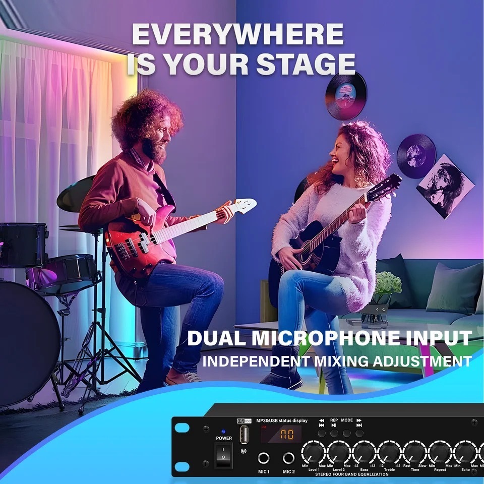 ปรีแอมป์คาราโอเกะ บลูทูธ แต่งเสียงเพลง/ไมค์เล่นmp3 USB/SD CARD มีSUB OUT K-95BT