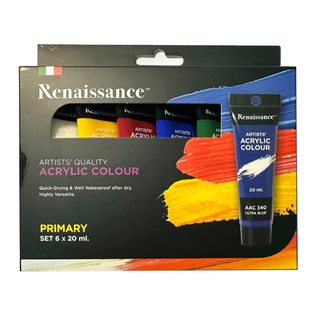 ชุดสีอะคริลิค renaissance 20 มล. ชุด 6 สี  primary metallic (กล่อง)