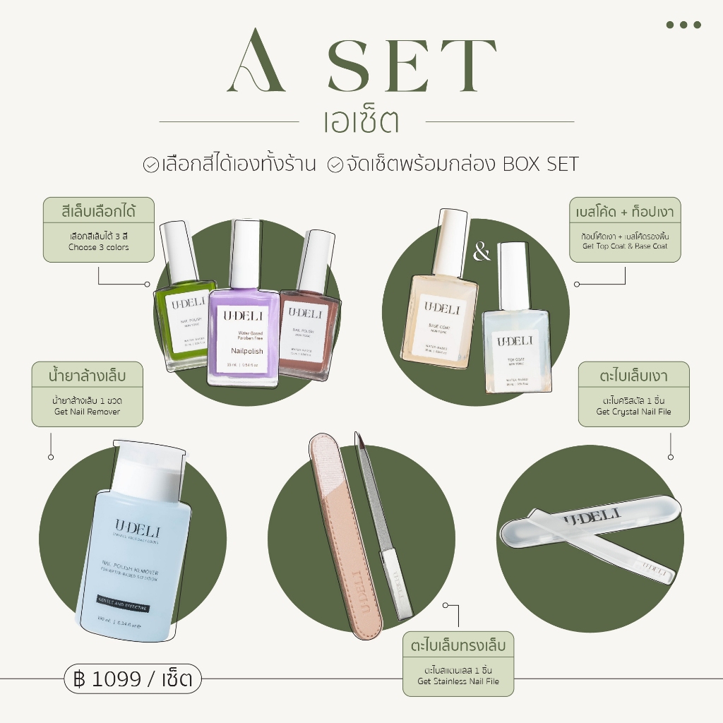 SET A เซ็ตสีทาเล็บ เลือกสีได้ (ไม่อบ) Vegan Nail Polish CUSTOMIZE U-DELI NAIL KIT สีสวยชัดแปรงทาง่าย
