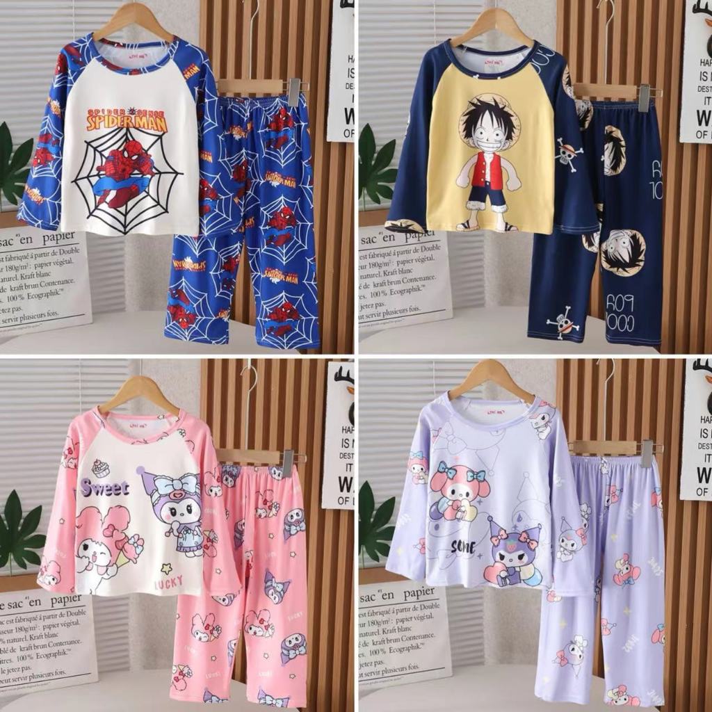 ชุดนอนเด็ก ชุดนอนเด็กผู้ชาย เสื้อผ้าสาวๆ ลายการ์ตูนน่ารัก เสื้อแขนยาว+กางเกงขายาว 90~155cm