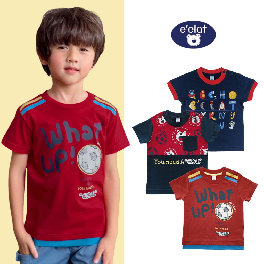 E'clat เสื้อยืดคอกลม เเขนสั้น มีกระดุมไหล่เฉพาะ ไซส์12M-2Y เด็กผู้ชาย1-6ปี ผ้าcotton 7876-9002-9006