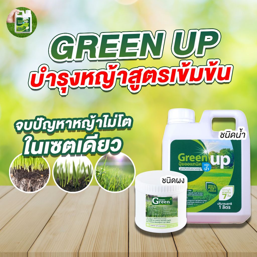 Green UP เซ็ทคู่หู [ชนิดผง+ชนิดน้ำ] บำรุงหญ้า เร่งหญ้าเขียว แก้หญ้าเหลือง สำหรับหญ้าทุกสายพันธุ์