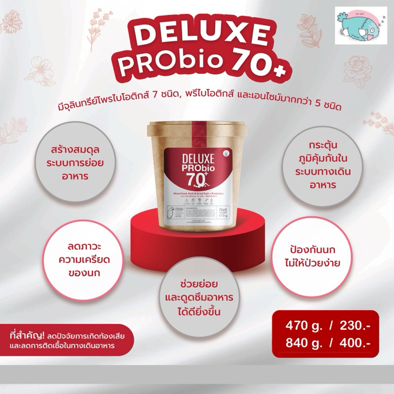 อาหารนกสูตร Deluxe PRObio70+ (มีโพร และพรีไบโอติกส์) สูตรครบจบตัวเดียว