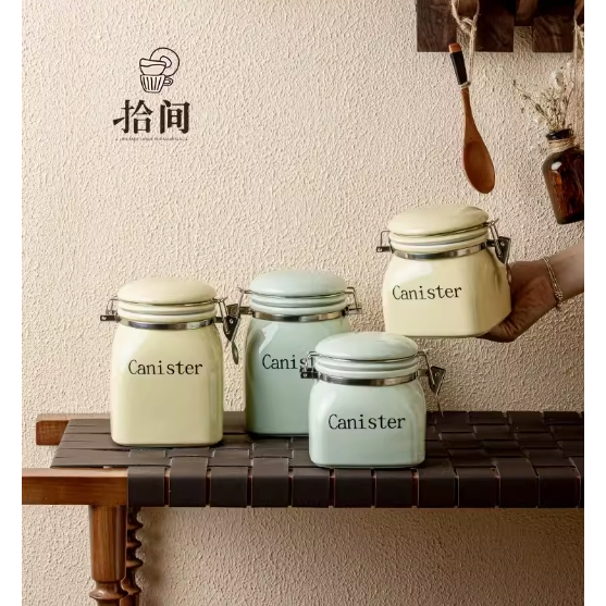 กระปุกเซรามิคเก็บเมล็ดกาแฟ ขนม อาหาร ธัญพืช มีฝาล็อคปิดสูญญากาศ 1000ml / 1500ml