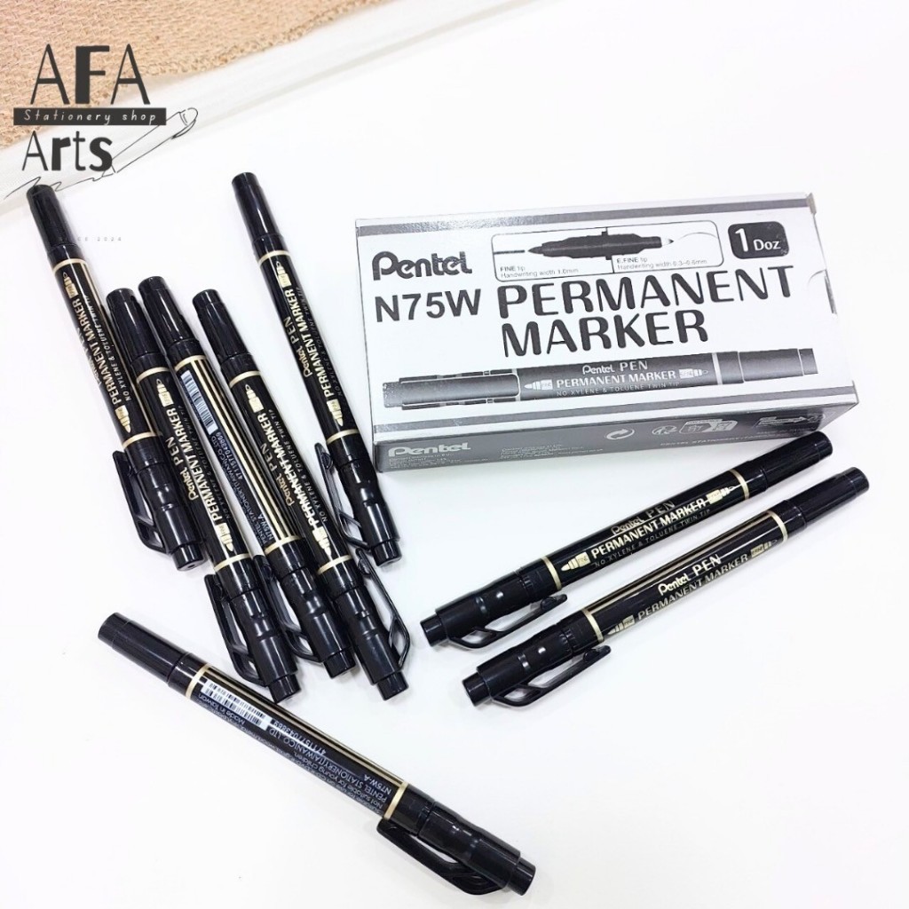 ปากกาเพอร์มาเนนท์มาร์คเกอร์  N75W แบบ 2 หัว Pentel permanent marker N75W